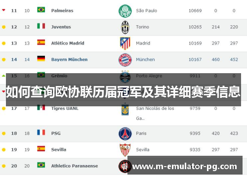 如何查询欧协联历届冠军及其详细赛季信息