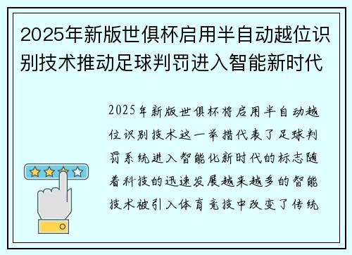 2025年新版世俱杯启用半自动越位识别技术推动足球判罚进入智能新时代 ⚽📡
